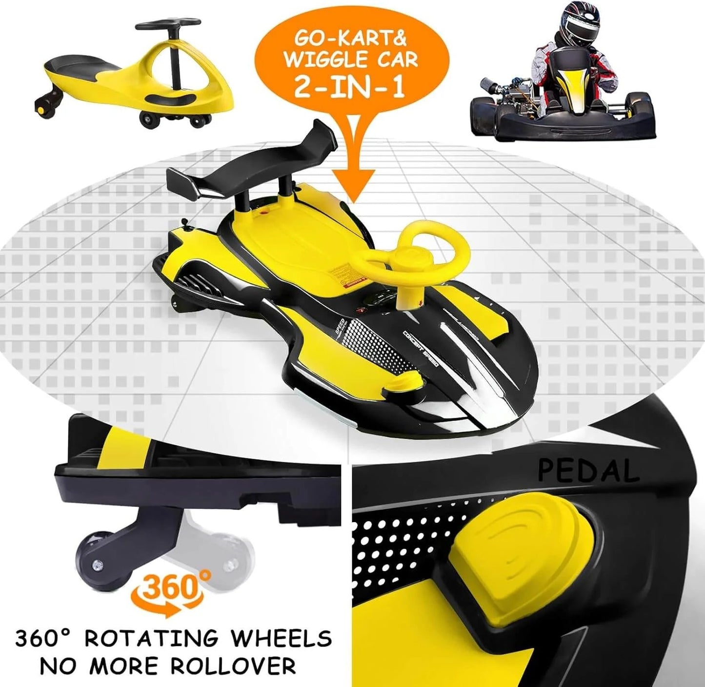 SkylineExtend 12V Swing/Wiggle Electric Ride-On Go Kart Car for Kids Ages 3+