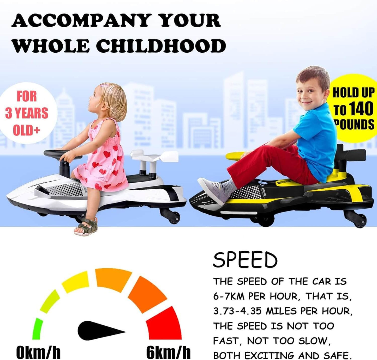 SkylineExtend 12V Swing/Wiggle Electric Ride-On Go Kart Car for Kids Ages 3+